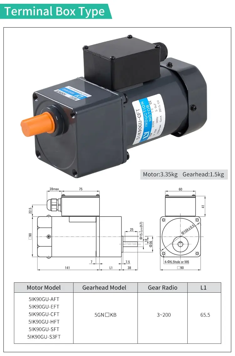 90W AC induction motor parameters