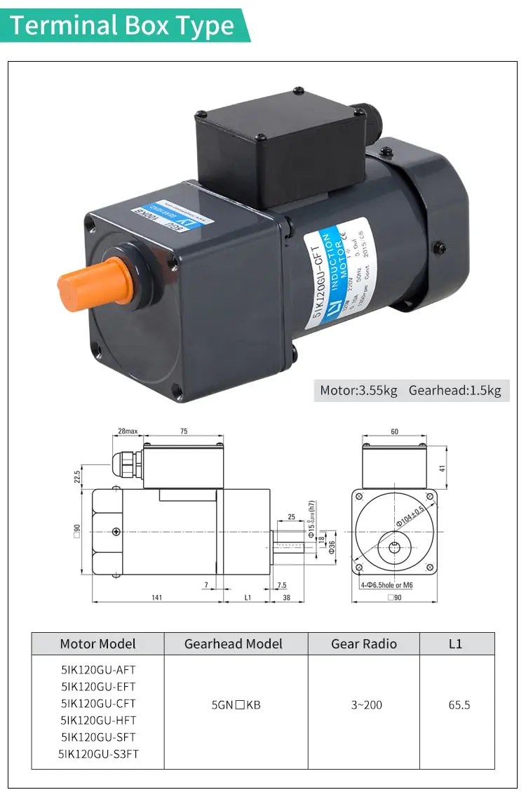 120W AC induction motor parameters