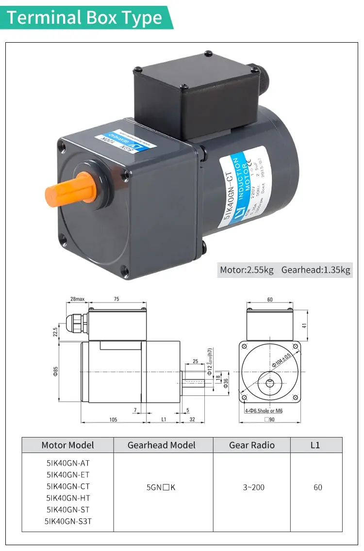 40W AC induction motor parameters