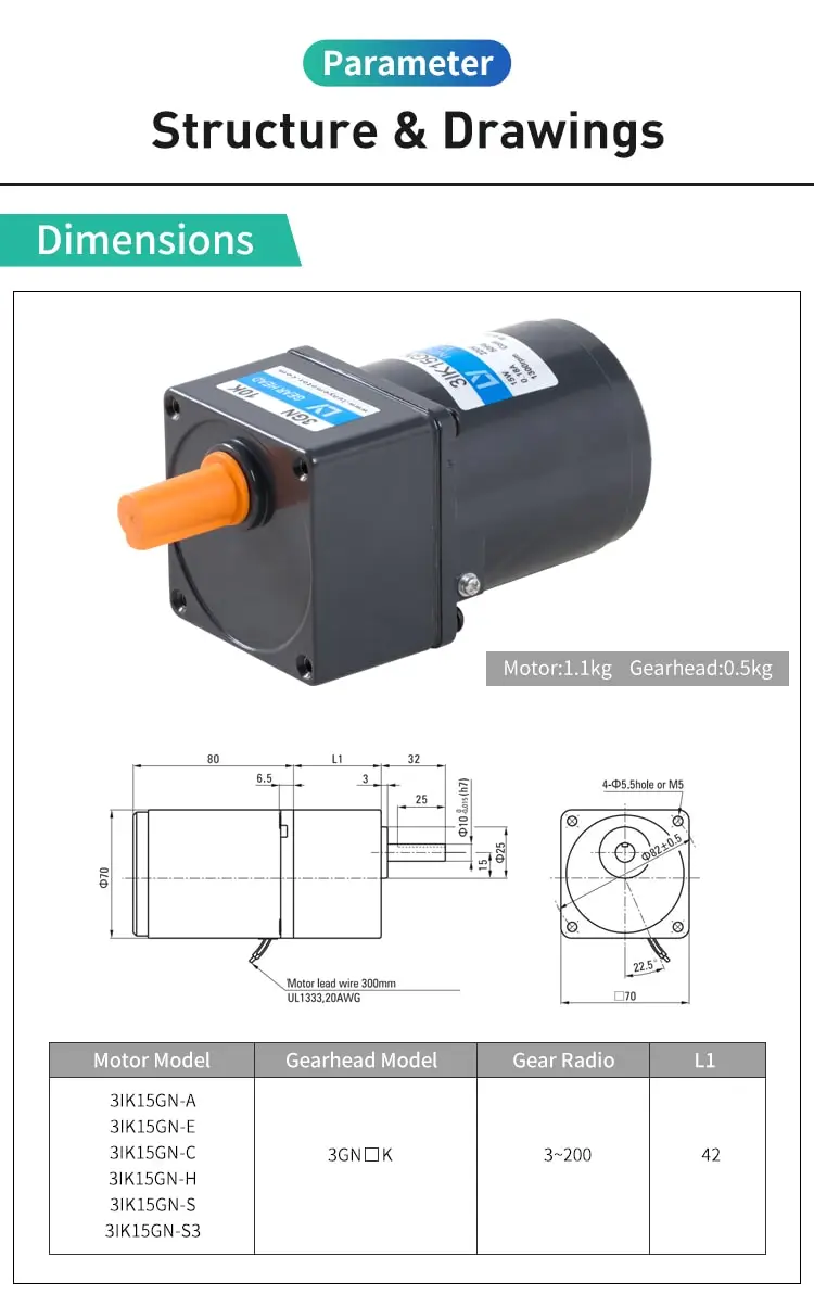 15W AC induction motor parameters