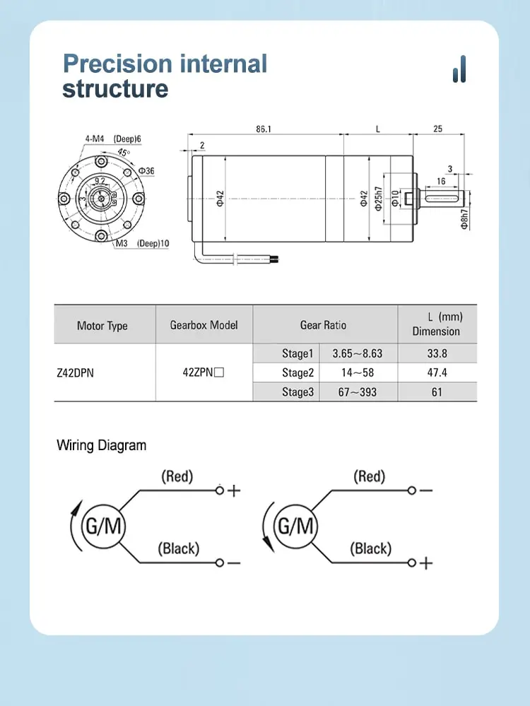 42mm Planetary Brushed Gear Motor dimension