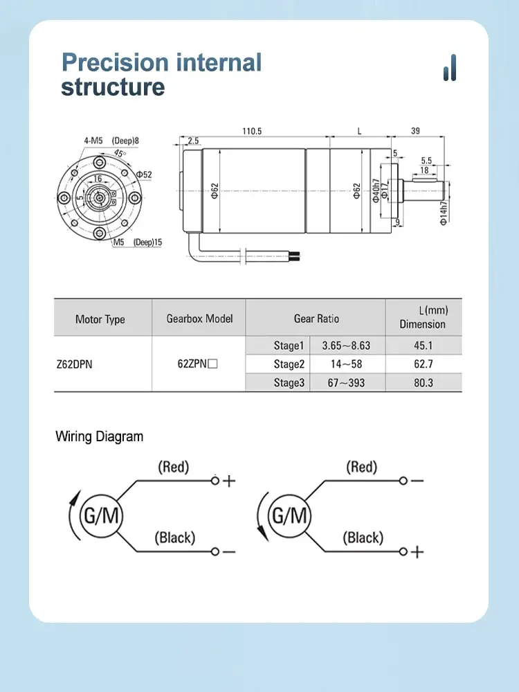 62mm Planetary Brushed Gear Motor dimension