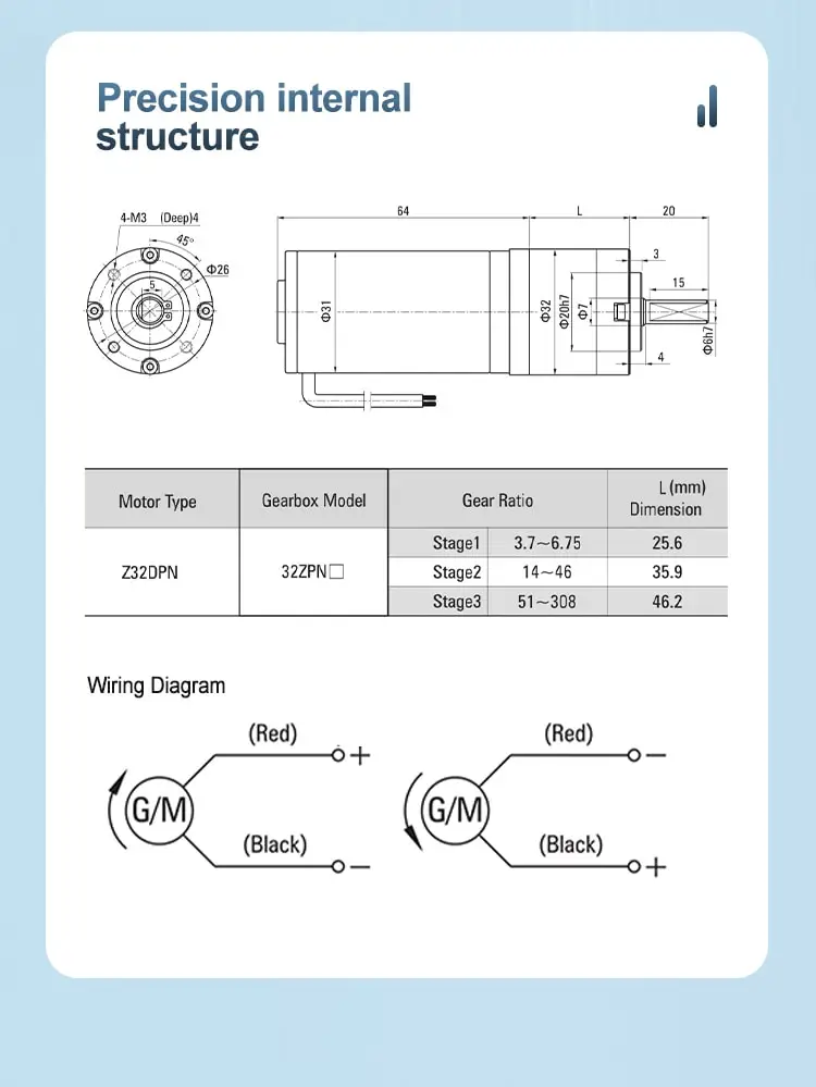 32mm Planetary Brushed Gear Motor dimension