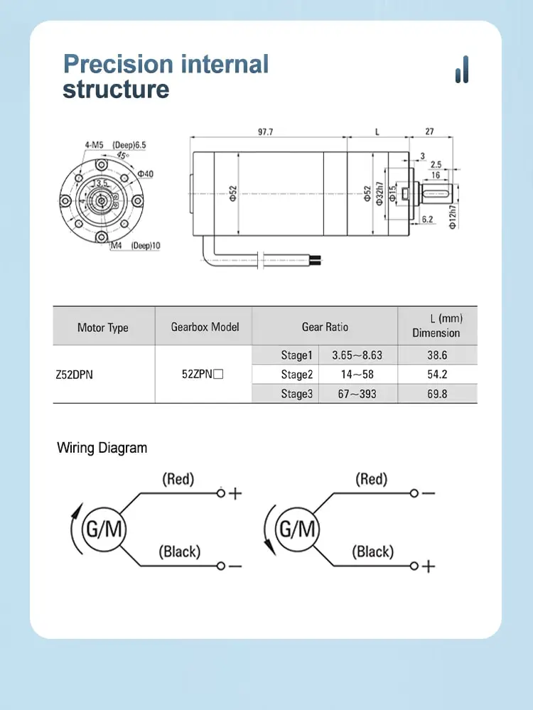 52mm Planetary Brushed Gear Motor dimension