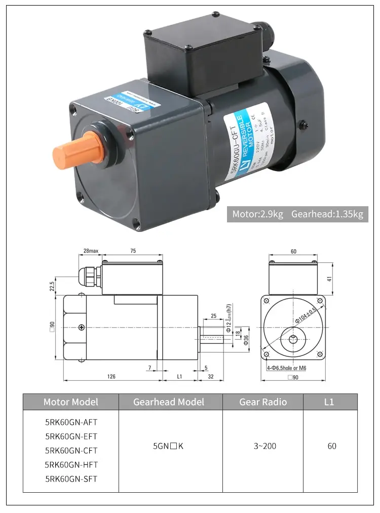 60W AC reversible motor