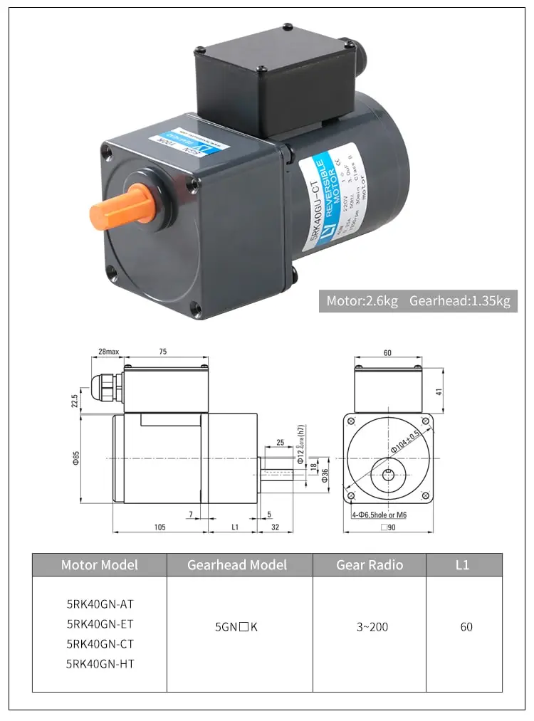 40W AC reversible motor parameters