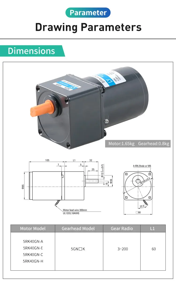 40W AC reversible motor parameters