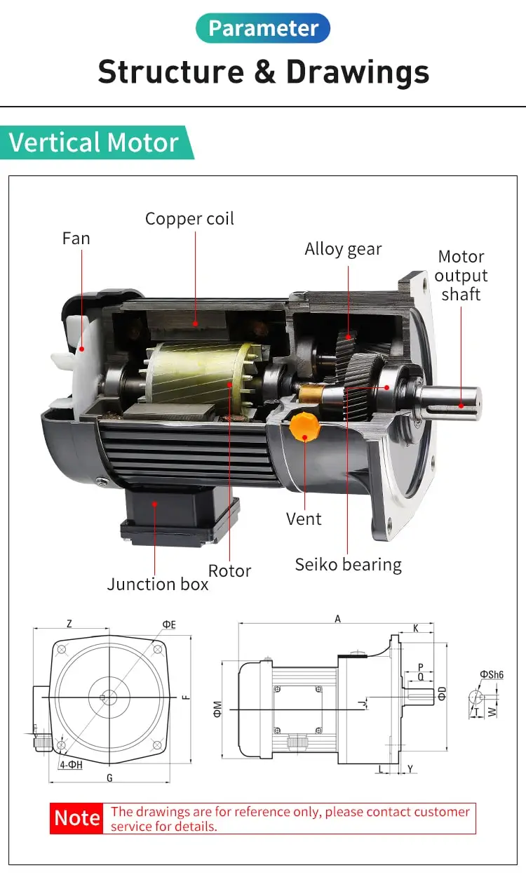 100W Vertical small AC motor parameters 