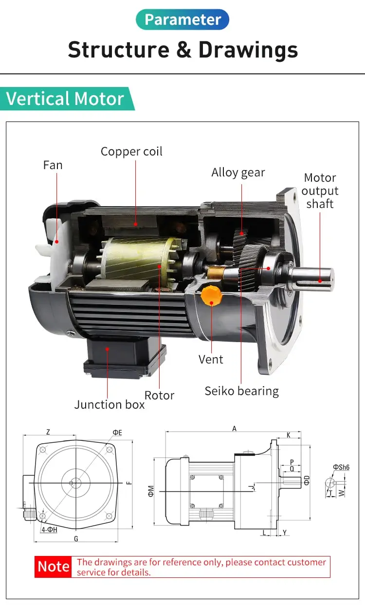 550W Vertical small AC motor parameters