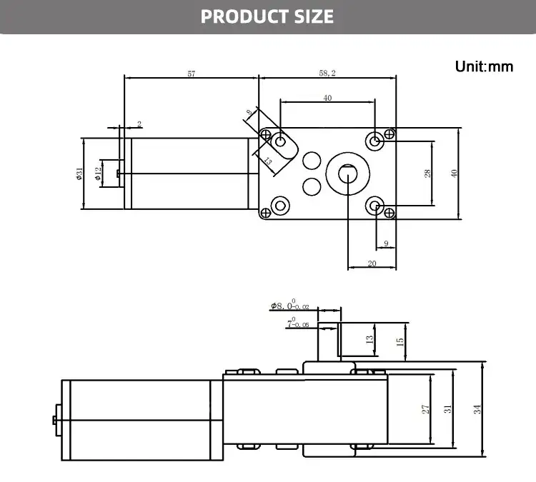 100-120W 12-24V worm gear motor with Right Angle Gearbox