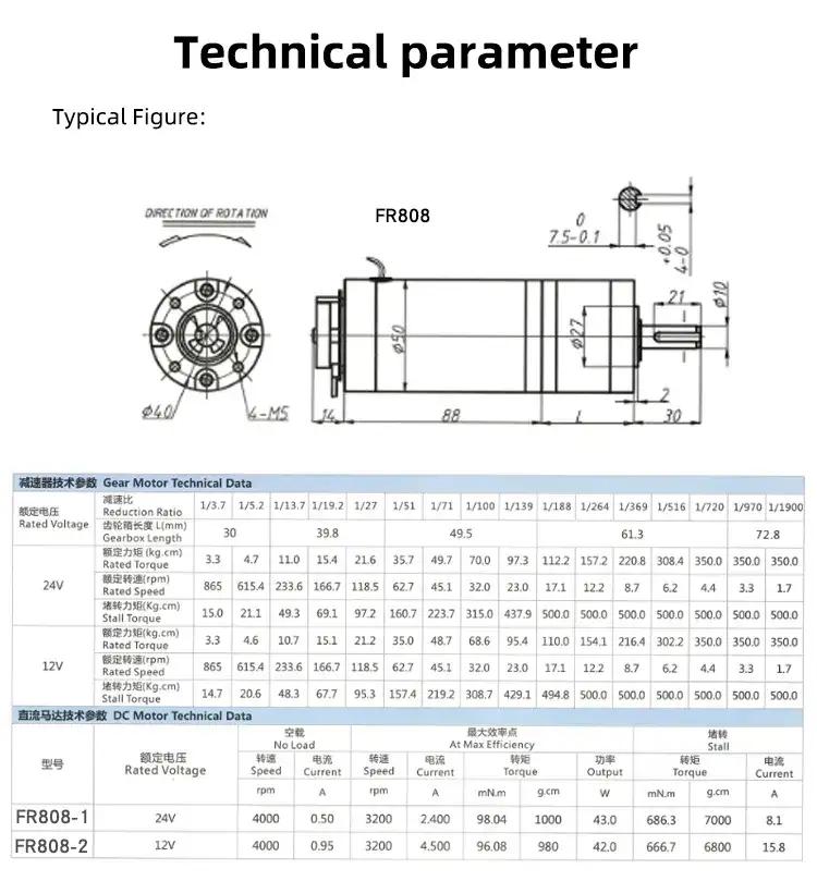 100-300W 12-24V Micro PMDC Worm Gear Motor With Gearbox