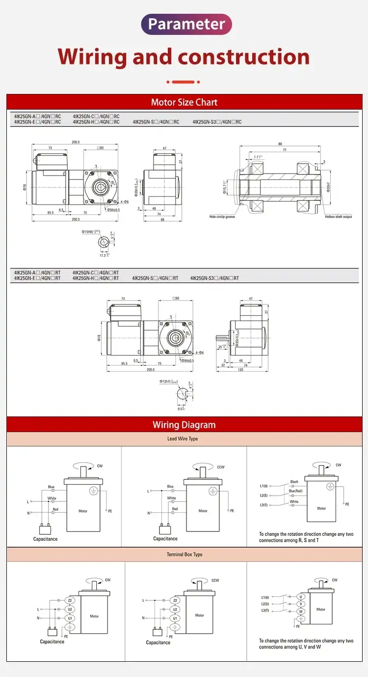 120W 220-380V Reversible Ac Gear Motor