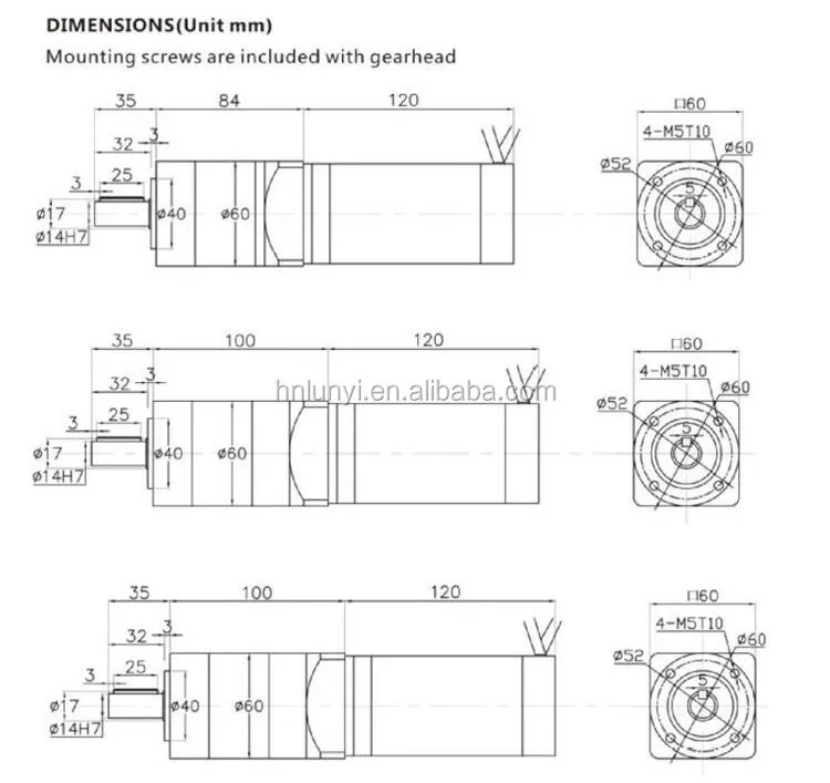 150W 24V 3000rpm DC Planetary Gear Motor