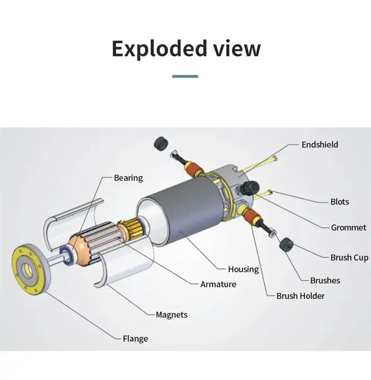 250W 12-60V 700-3000RPM Permanent Magnet Brushed Dc Motor