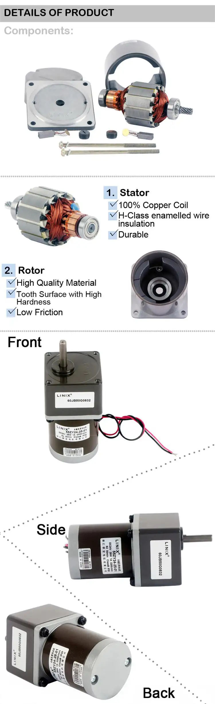 25W 12-24V 2200-3000RPM DC brush motor