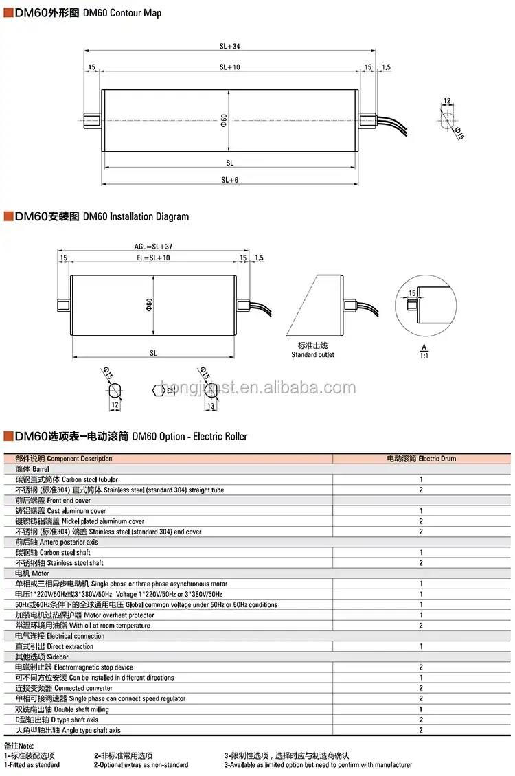 3-180W 100-230V 42-102mm AC Drum Rotating Roller Motor