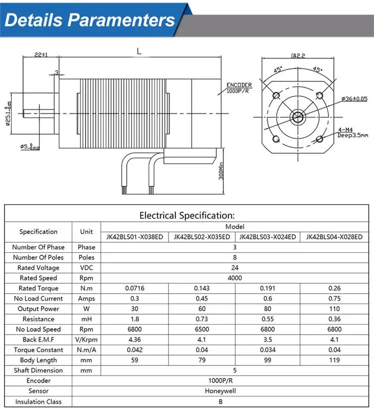 30-110W 24V 28-86MM 4000RPM Dc Bldc Servo Motor