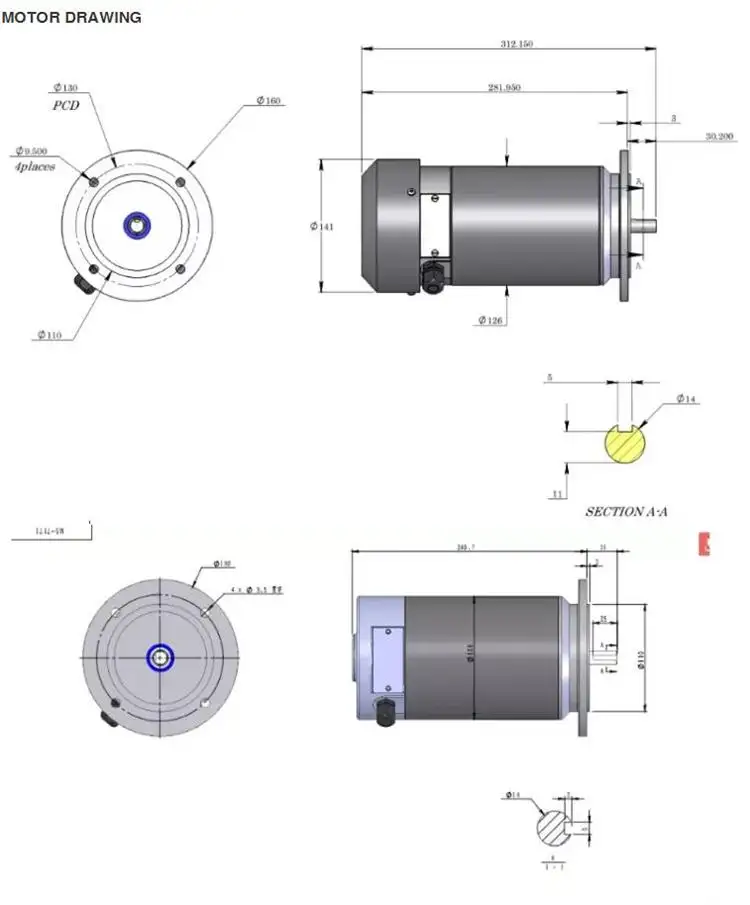 370-750W 24V 1000-4000RPM PMDC Brushed Motor