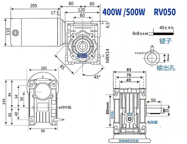 400-500W 12-36V PMDC worm geared motor