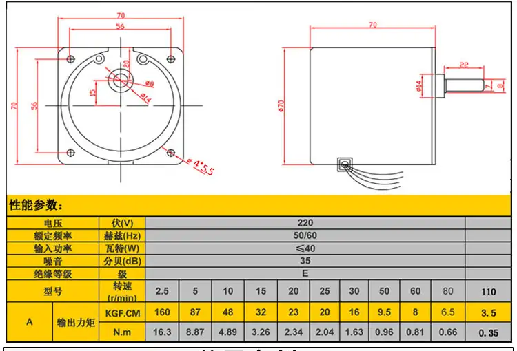 40W 110-220V 110RPM AC synchronous motor