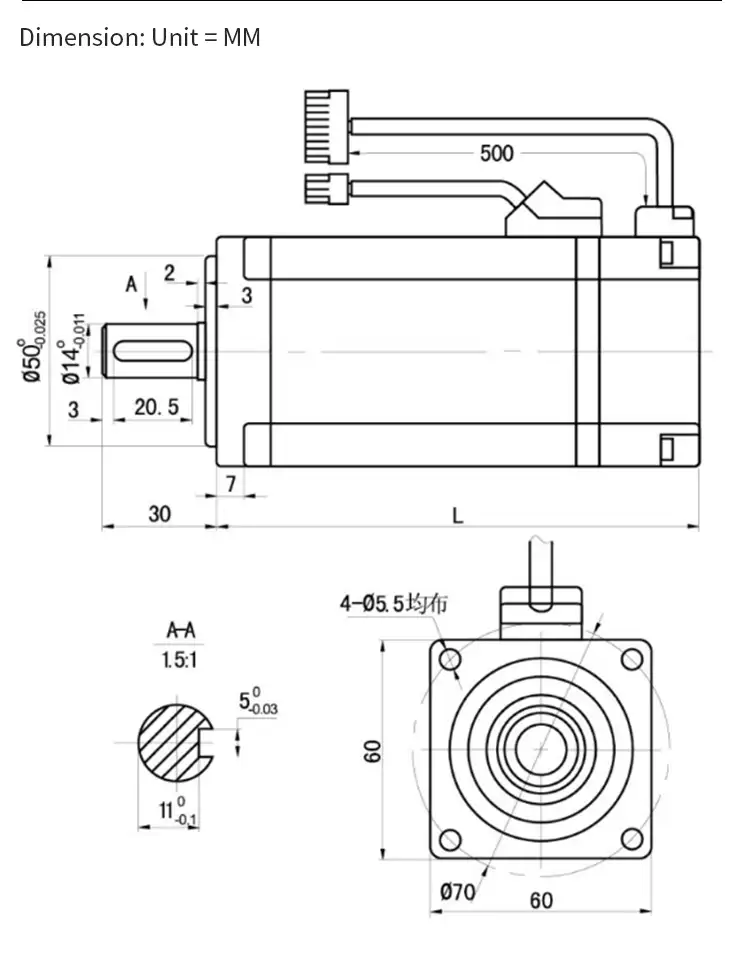 400W 48V 3000RPM 60mm DC Servo Motor with break